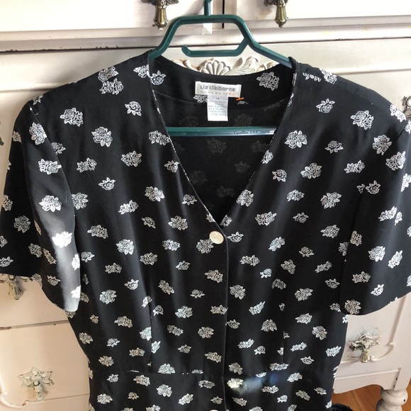 Liz Claiborne Collection vintage black pleated dress with rose print 14 - Picture 2 of 6